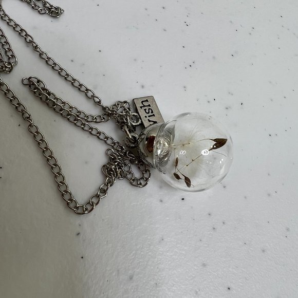 Dandelion Flower Necklace Wish Silver Tone Chain Pendant Preserved‎ White - Picture 4 of 5